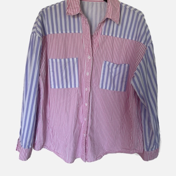 Source Unknown Pink and Blue Striped Button-Down Shirt - Picture 2 of 7